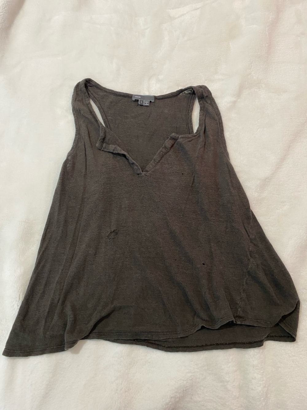 Vince V-Neck Sleeveless Washed Black Tank Distressed Lightweight Summer ✨